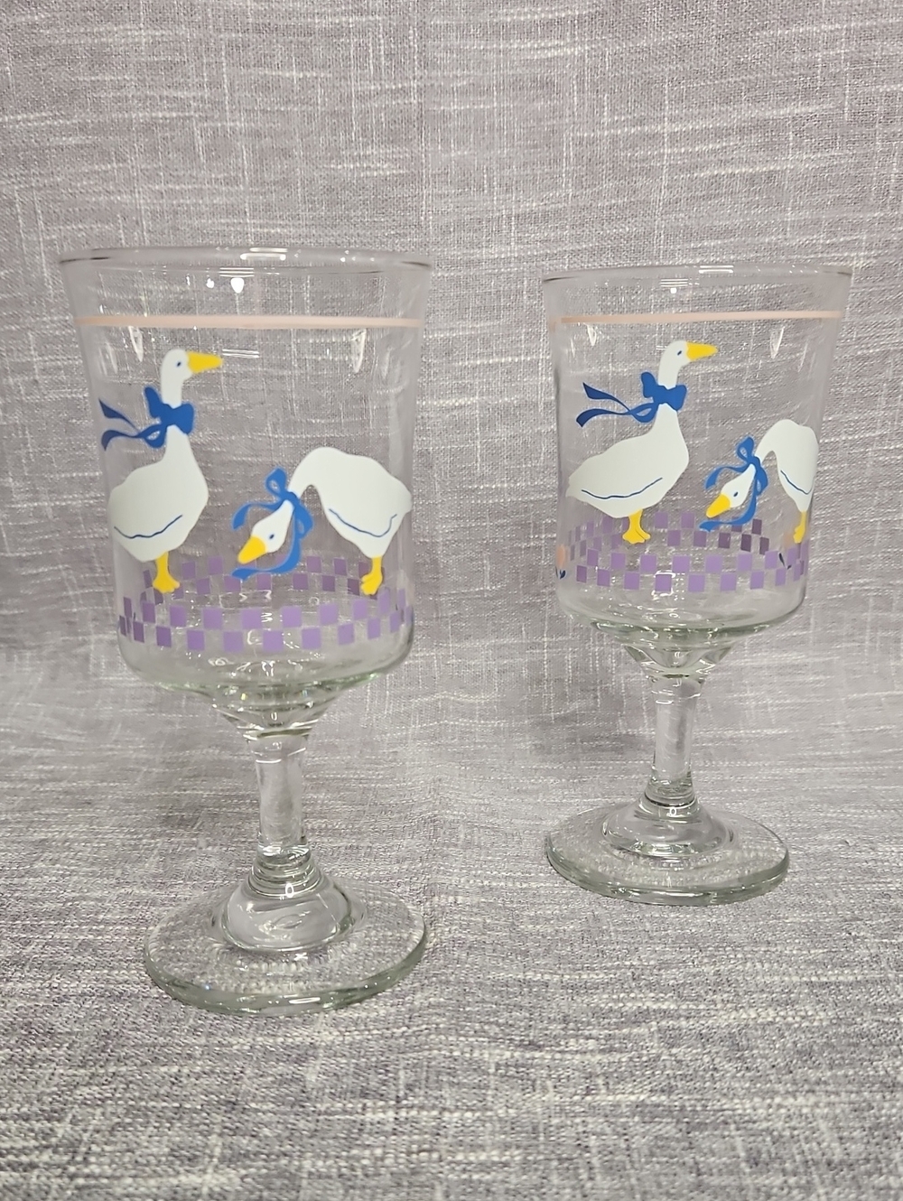 Vintage Libbey Country Geese Stemmed Goblets - Pair of 2